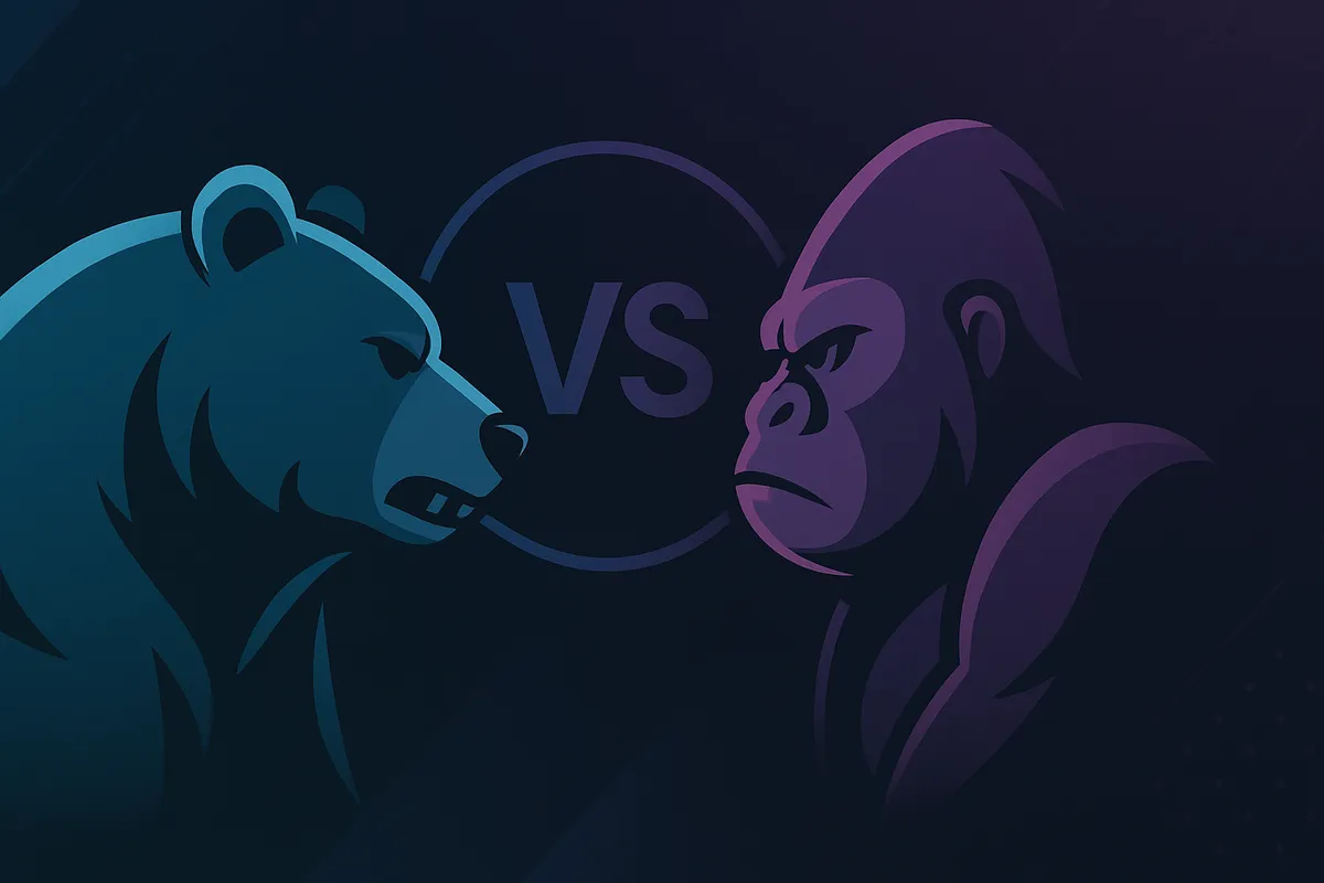 Artistic representation of a bear and gorilla in fighting stances Artistic representation of a bear and gorilla in fighting stances